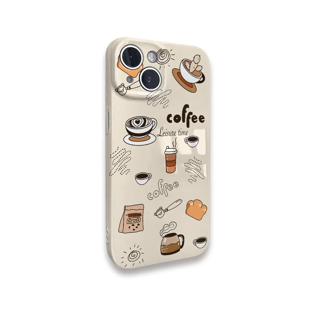 Cute of Coffee and Desserts 2-in-1 Fashion Case for IPhone 15 14 13 Pro Max Back Phone Cover for 12 11 Pro Max XR XS MAX Capa