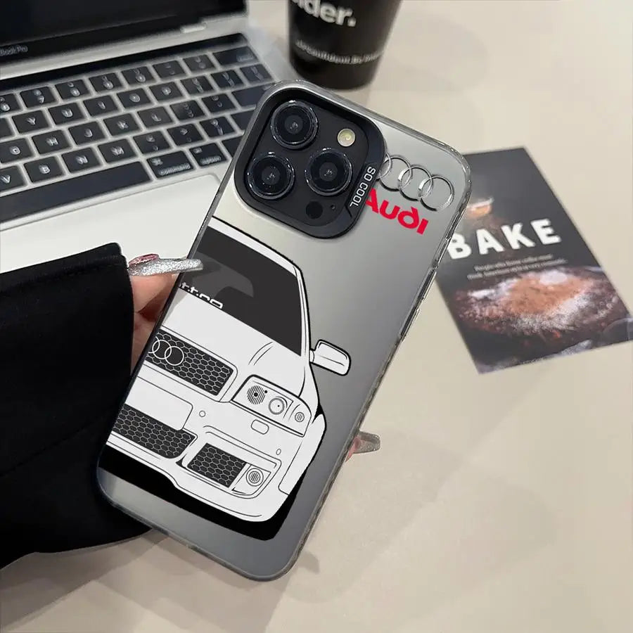 Luxury A-Audi Car Cover Phone Case for iPhone 16 14 Pro MAX 15 Plus 11 12 16Pro 13Pro 16e 13