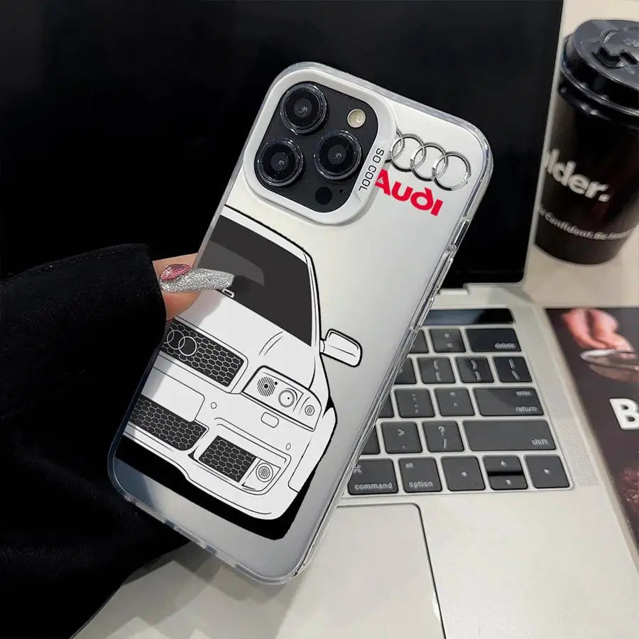 Luxury A-Audi Car Cover Phone Case for iPhone 16 14 Pro MAX 15 Plus 11 12 16Pro 13Pro 16e 13