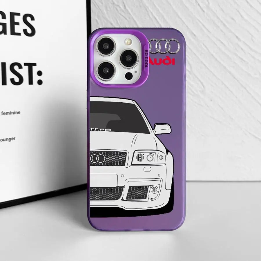 Luxury A-Audi Car Cover Phone Case for iPhone 16 14 Pro MAX 15 Plus 11 12 16Pro 13Pro 16e 13