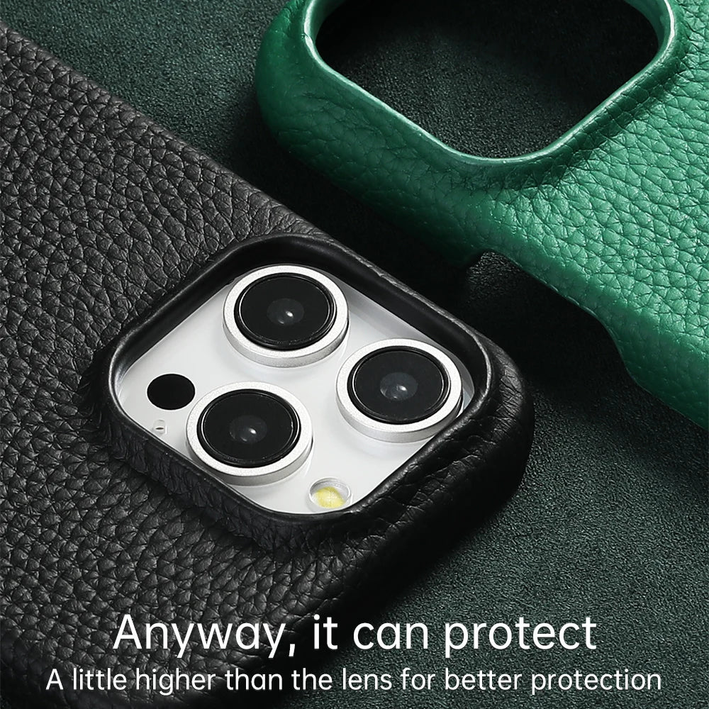 for Magsafe Case for iPhone 17 15 16 Pro Max Air 17Pro Natural Cowhide Lychee Leather Magnetic Protector Luxury Phone Back Cover