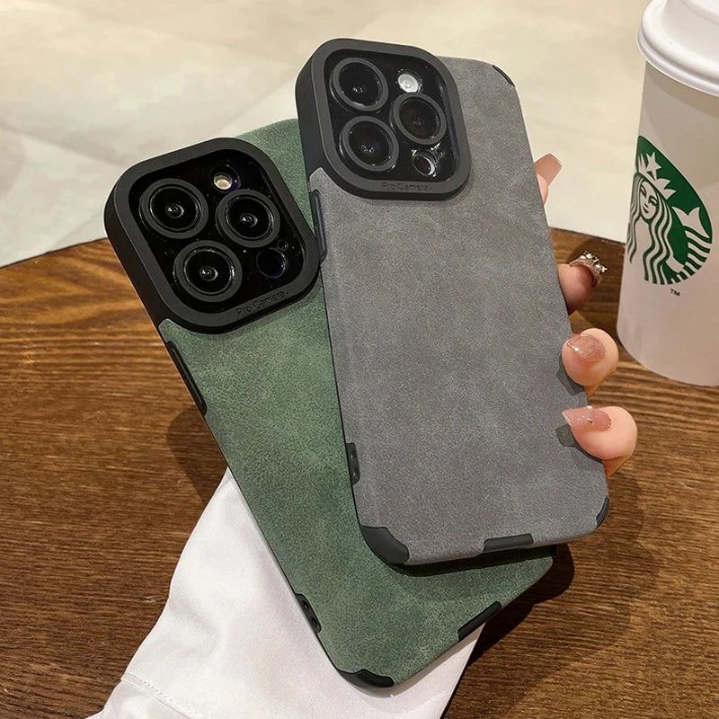 Fashion Matte Leather Silicone Case For iPhone 14 Plus 12 13 Mini 11 16 15 Pro Max 17 ProMax Lens Protection Shockproof Cover