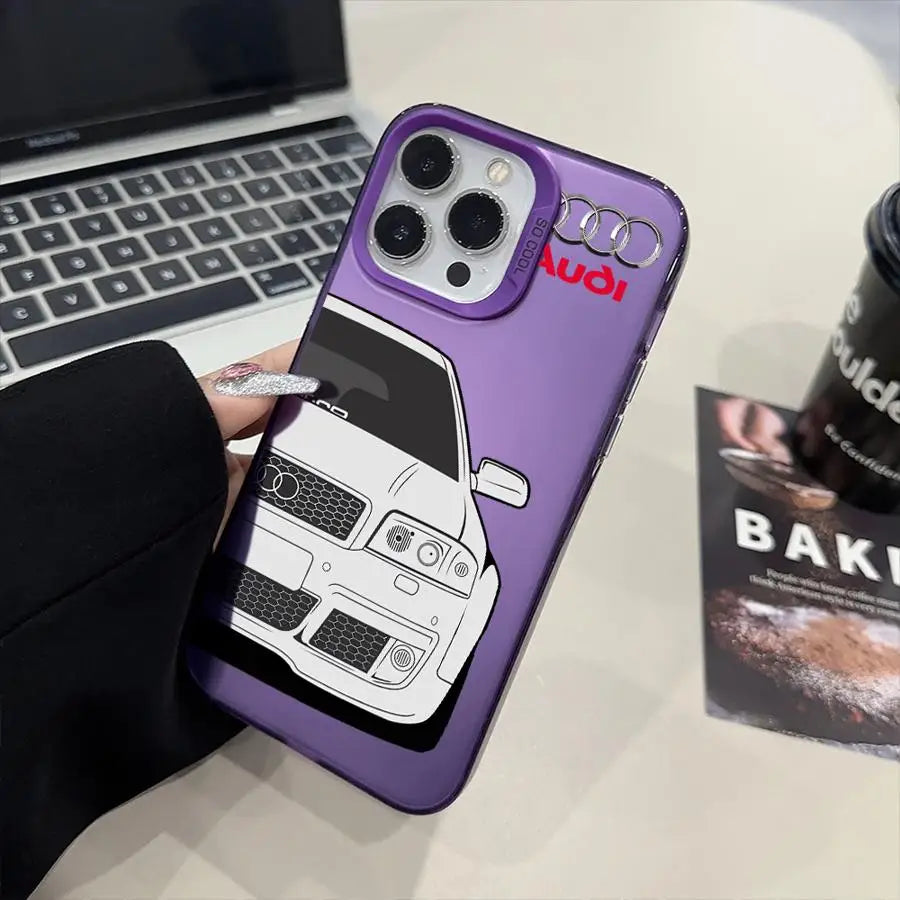 Luxury A-Audi Car Cover Phone Case for iPhone 16 14 Pro MAX 15 Plus 11 12 16Pro 13Pro 16e 13