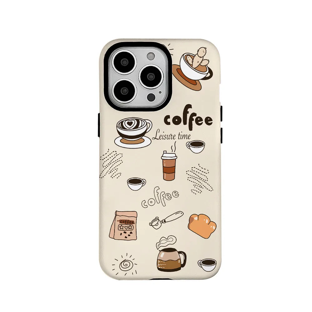 Cute of Coffee and Desserts 2-in-1 Fashion Case for IPhone 15 14 13 Pro Max Back Phone Cover for 12 11 Pro Max XR XS MAX Capa